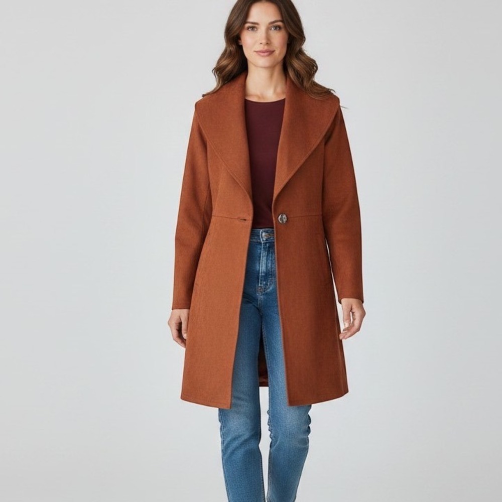 Solitaire Womens Rust Faux Suede Shawl Collar Jacket Ring Toggle Closure Medium